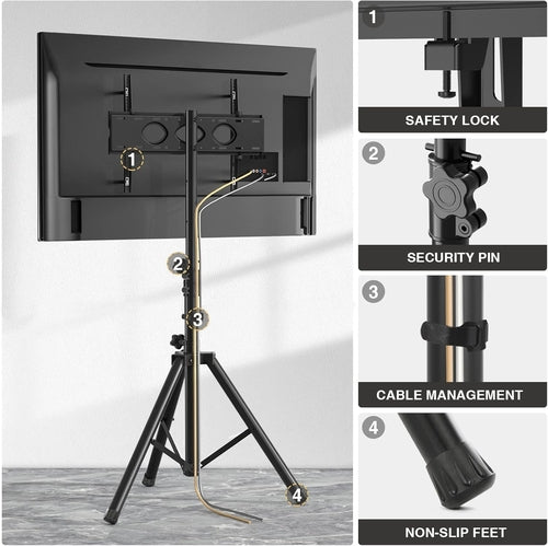 Tripod TV Stand for 23-75 Inch Flat Screen/Curved Tvs up to 100 Lbs,