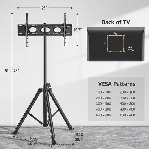 Tripod TV Stand for 23-75 Inch Flat Screen/Curved Tvs up to 100 Lbs,