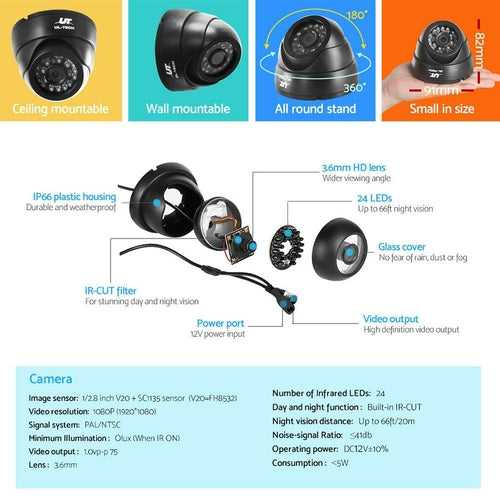 UL-tech CCTV Security System 8CH DVR 4 Cameras 1TB Hard Drive