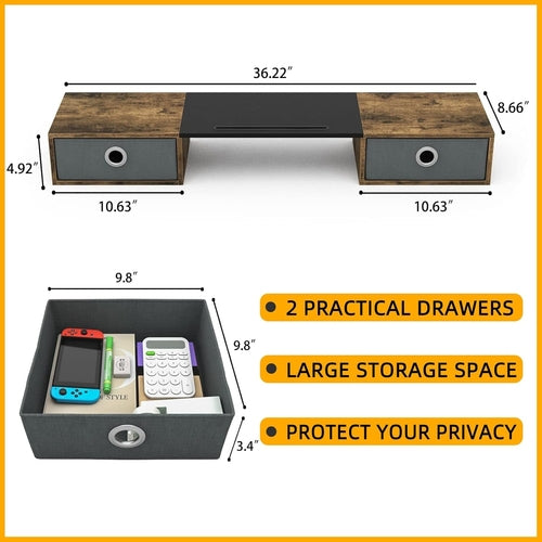 Dual Monitor Stand Riser with Two Drawers, Extra Large Storage for 2