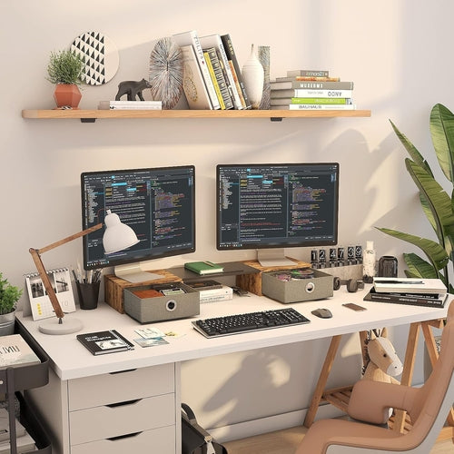 Dual Monitor Stand Riser with Two Drawers, Extra Large Storage for 2